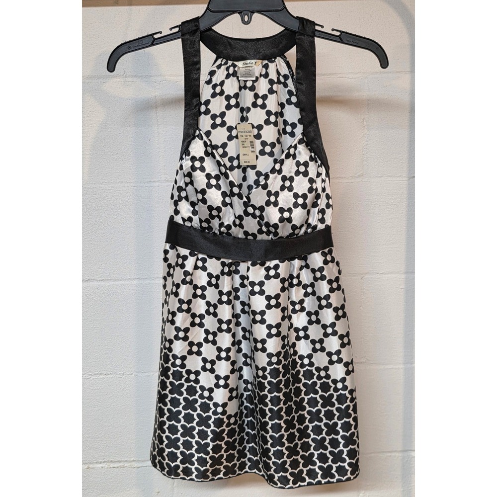 Y2K Studio Y Maurices Small Black White Geometric Satin Halter Dress Retro NWT